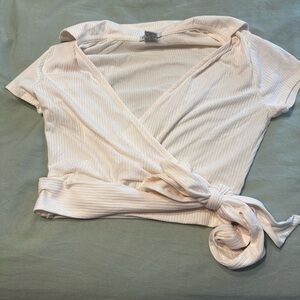 Rue21 Cream Ribbed Wrap Blouse